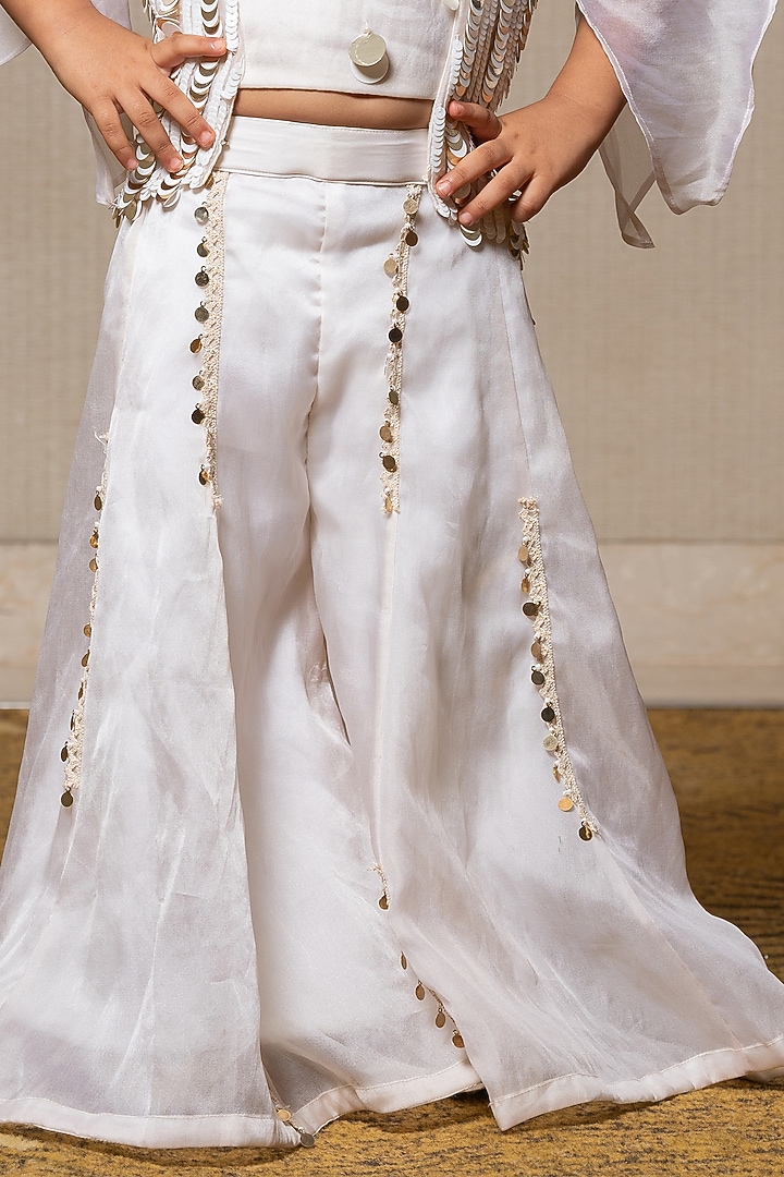 Off-White Viscose Organza Satin Metallic Embellished Jacket Set For Girls by Kirti Agarwal Pret n Couture at Pernia's Pop Up Shop