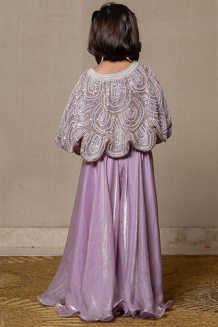 Lilac Pearl Embroidered Cape Set For Girls by Kirti Agarwal Pret n Couture at Pernia's Pop Up Shop