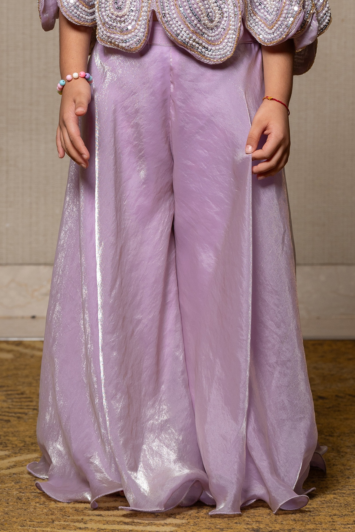 Lilac Pearl Embroidered Cape Set For Girls by Kirti Agarwal Pret n