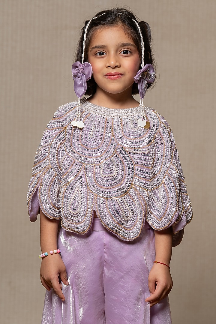 Lilac Pearl Embroidered Cape Set For Girls by Kirti Agarwal Pret n Couture at Pernia's Pop Up Shop