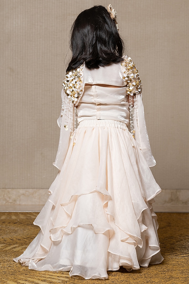 Off-White Satin Silk Hand Embroidered Cape Set For Girls by Kirti Agarwal Pret n Couture at Pernia's Pop Up Shop