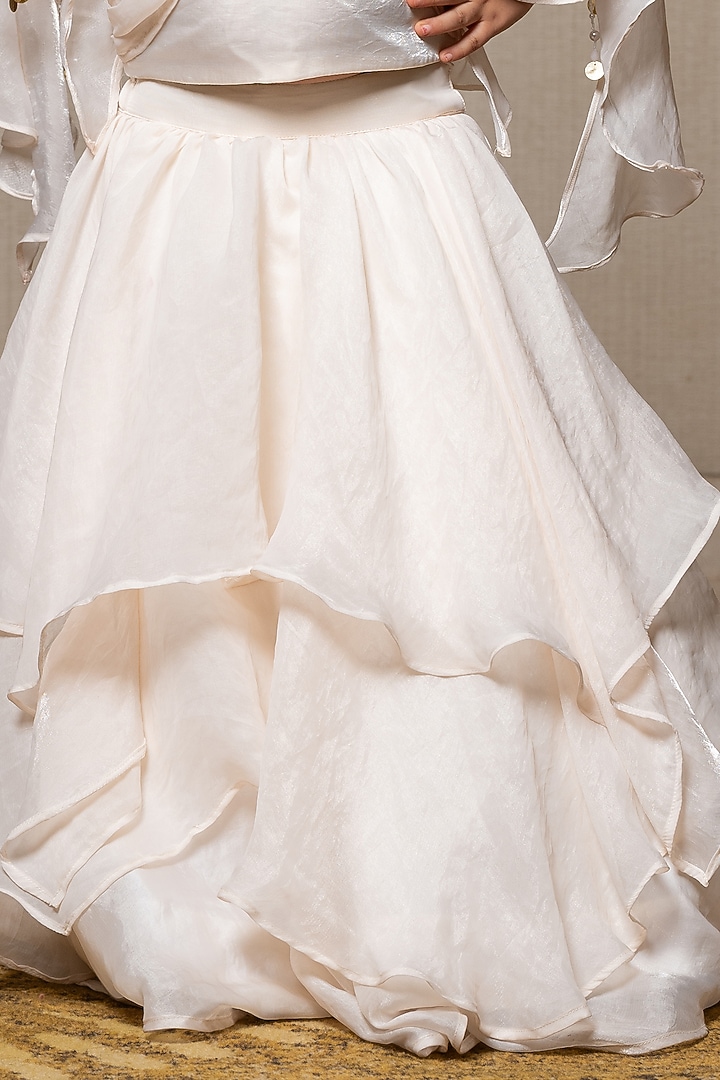Off-White Satin Silk Hand Embroidered Cape Set For Girls by Kirti Agarwal Pret n Couture at Pernia's Pop Up Shop