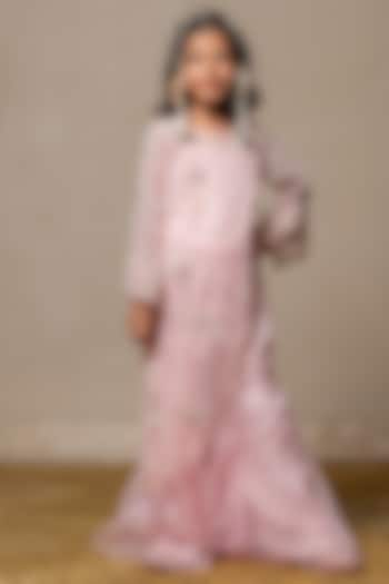 Pink Organza & Dola Silk Embroidered Kurta Set For Girls by Kirti Agarwal Pret n Couture at Pernia's Pop Up Shop