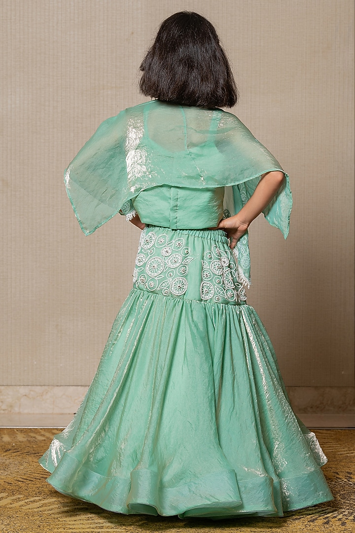 Mint Green Satin Silk Embroidered Cape Set For Girls by Kirti Agarwal Pret n Couture at Pernia's Pop Up Shop