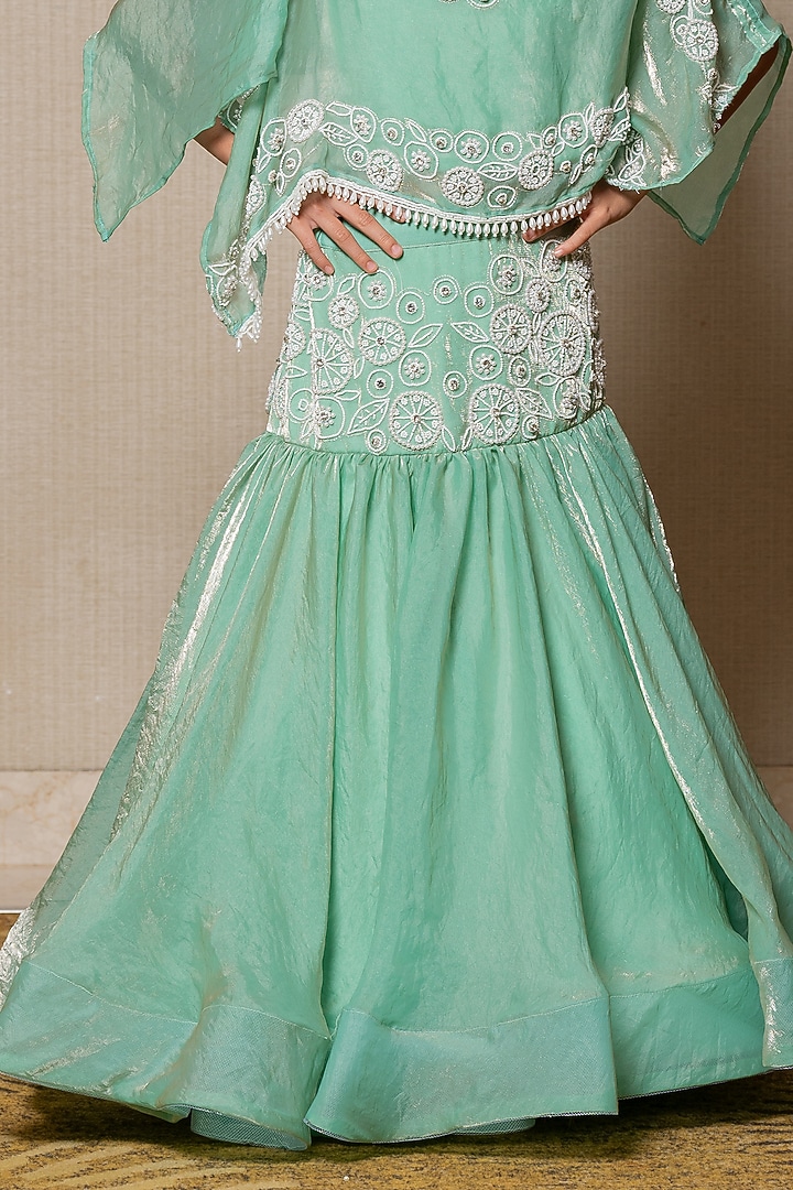 Mint Green Satin Silk Embroidered Cape Set For Girls by Kirti Agarwal Pret n Couture at Pernia's Pop Up Shop