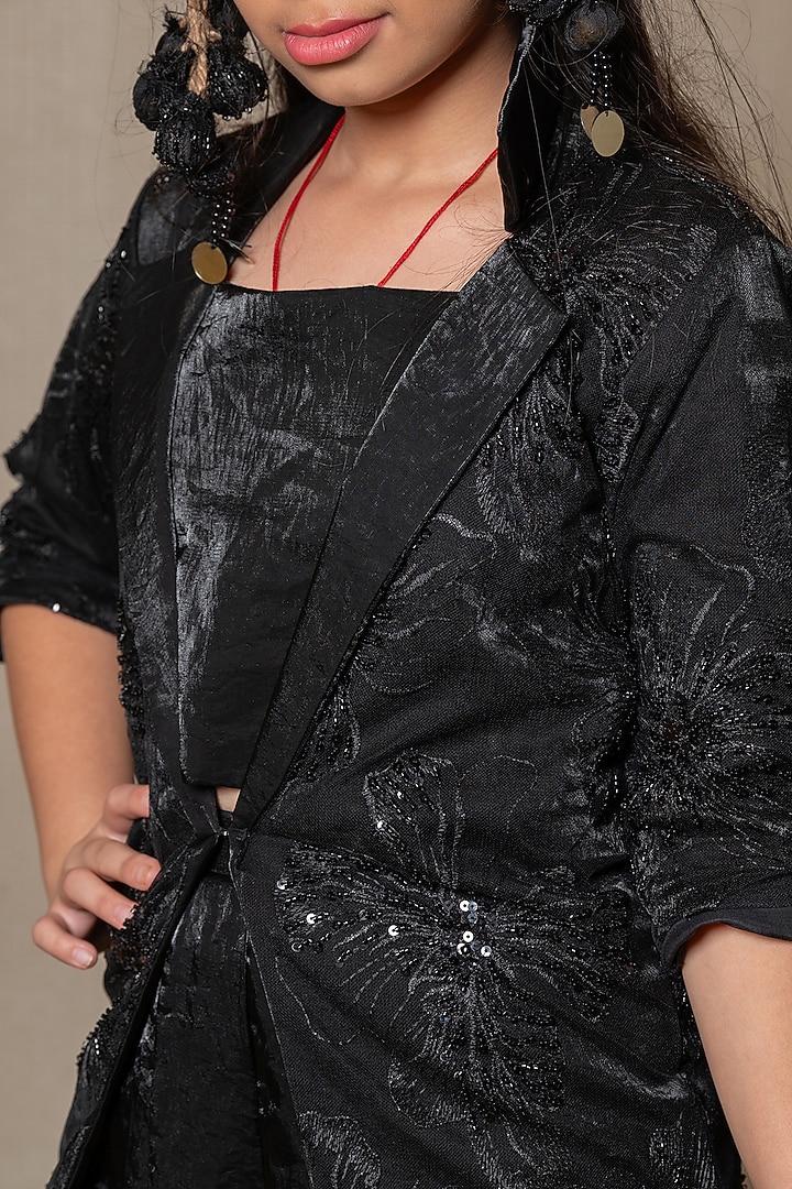 Black Embroidered Net & Satin Silk Blazer Set For Girls by Kirti Agarwal Pret n Couture at Pernia's Pop Up Shop