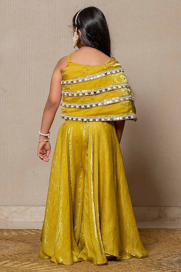 Golden Yellow Satin Silk Embroidered Cape Set For Girls by Kirti Agarwal Pret n Couture at Pernia's Pop Up Shop
