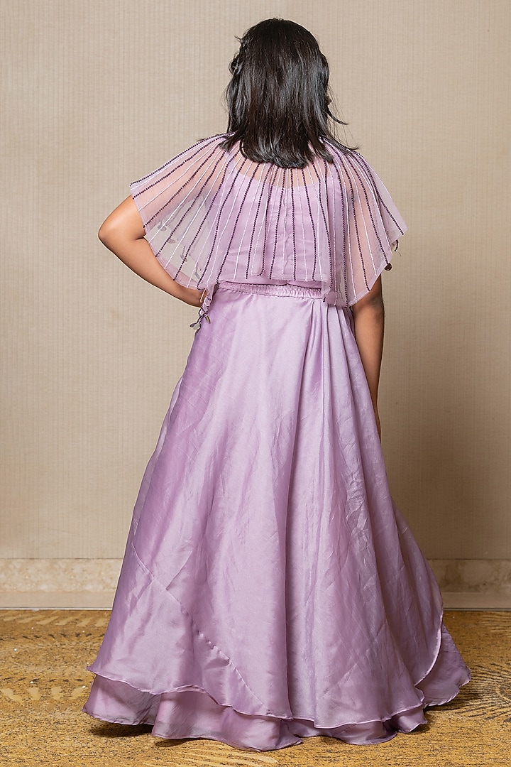 Lavender Satin Organza & Net Embroidered Cape Set For Girls by Kirti Agarwal Pret n Couture at Pernia's Pop Up Shop