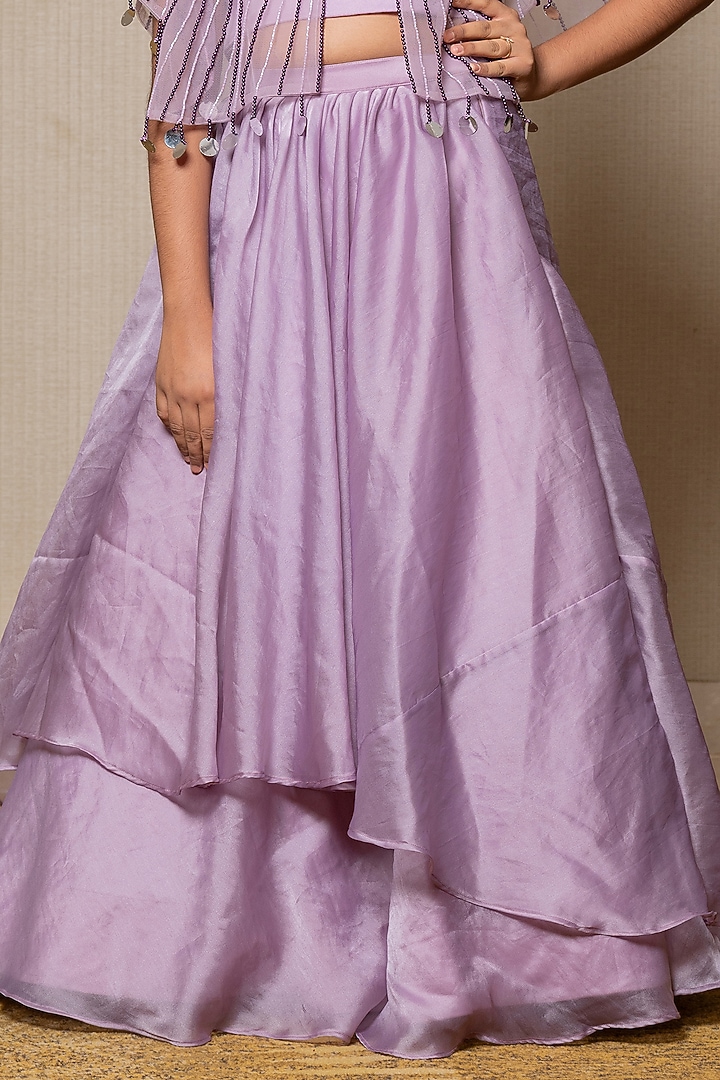 Lavender Satin Organza & Net Embroidered Cape Set For Girls by Kirti Agarwal Pret n Couture at Pernia's Pop Up Shop