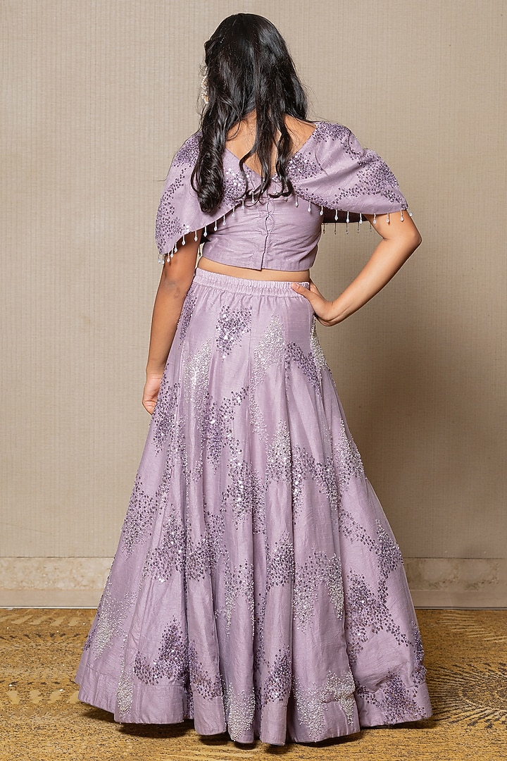 Lavender Embroidered Net & Silk Embroidered Lehenga Set For Girls by Kirti Agarwal Pret n Couture at Pernia's Pop Up Shop
