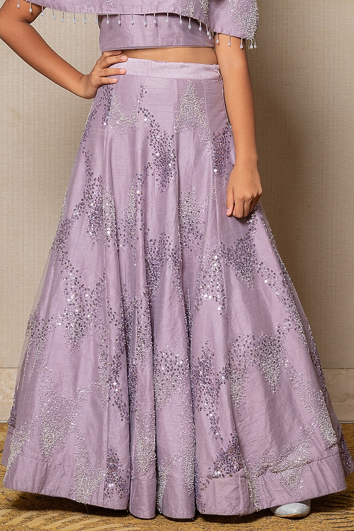 Lavender Embroidered Net & Silk Embroidered Lehenga Set For Girls by Kirti Agarwal Pret n Couture at Pernia's Pop Up Shop