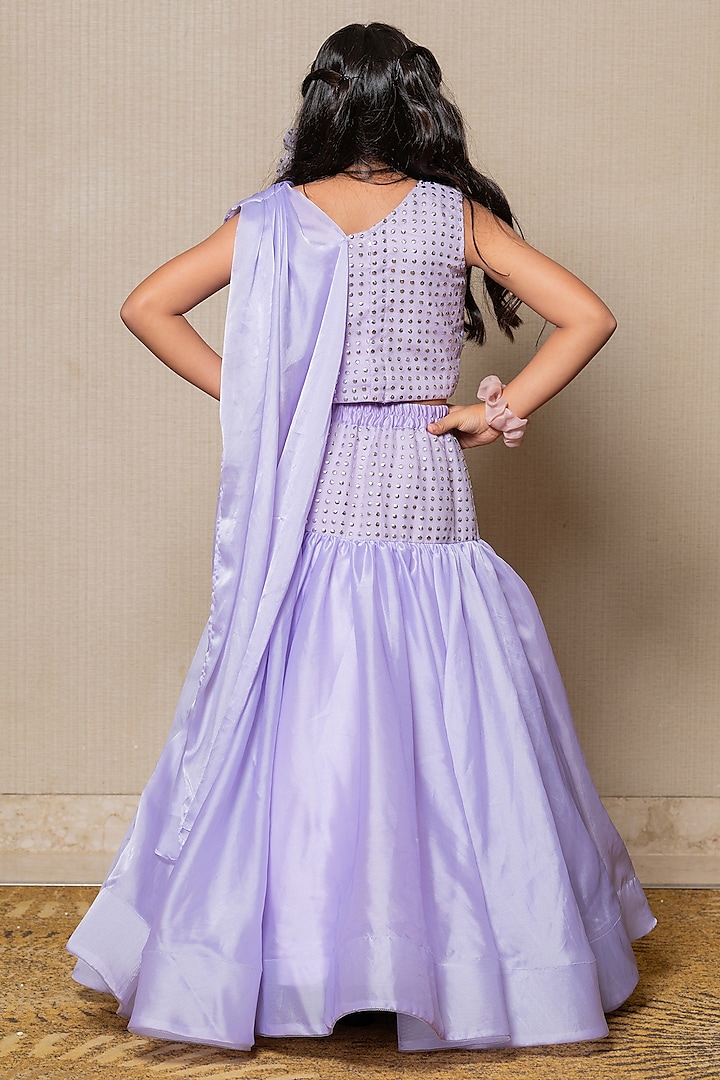 Lilac Organza Satin & Net Embroidered Lehenga Set For Girls by Kirti Agarwal Pret n Couture at Pernia's Pop Up Shop