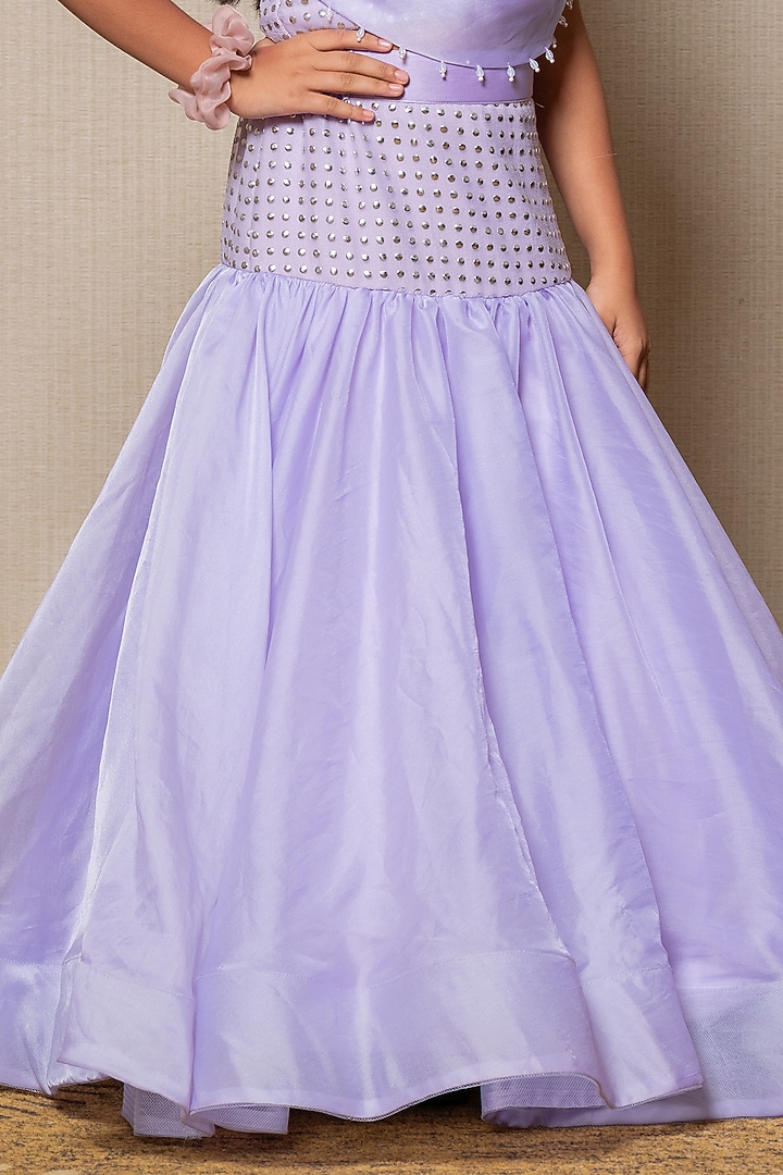 Lilac Organza Satin & Net Embroidered Lehenga Set For Girls by Kirti Agarwal Pret n Couture at Pernia's Pop Up Shop