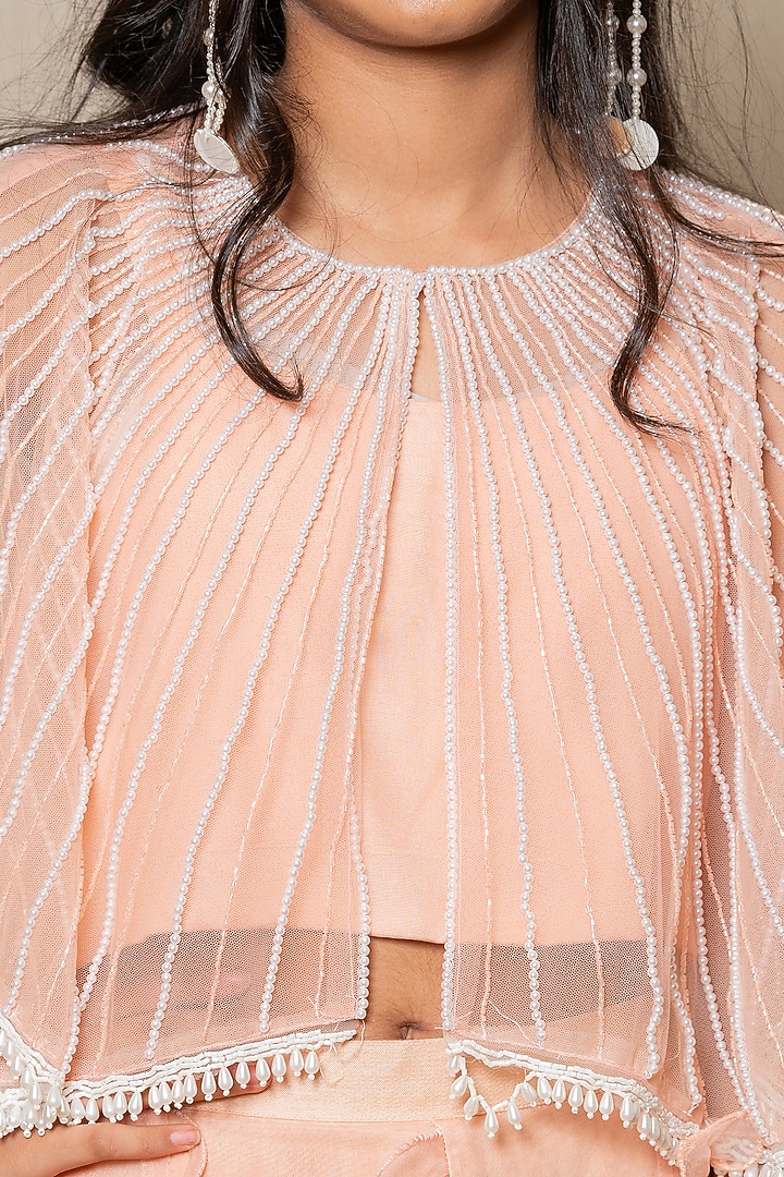 Peach Net & Organza Embroidered Cape Set For Girls by Kirti Agarwal Pret n Couture at Pernia's Pop Up Shop