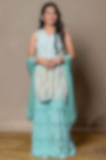 Sea Green Crepe & Organza Embroidered Kurta Set For Girls by  Kirti Agarwal Pret n Couture at Pernia's Pop Up Shop