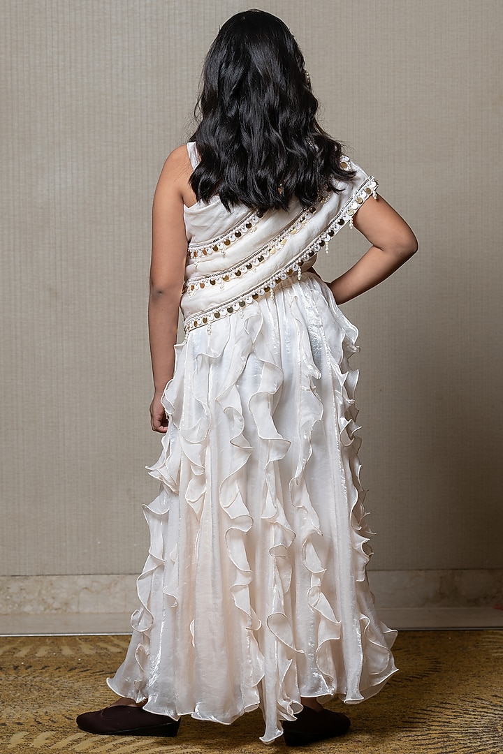 Off-White Silk Satin Embroidered Cape Set For Girls by Kirti Agarwal Pret n Couture at Pernia's Pop Up Shop
