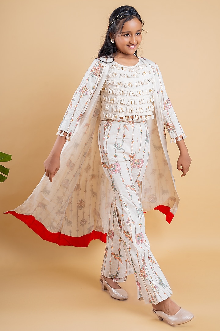 Off-White Cotton Printed & Embroidered Cape Set For Girls by  Kirti Agarwal Pret n Couture at Pernia's Pop Up Shop