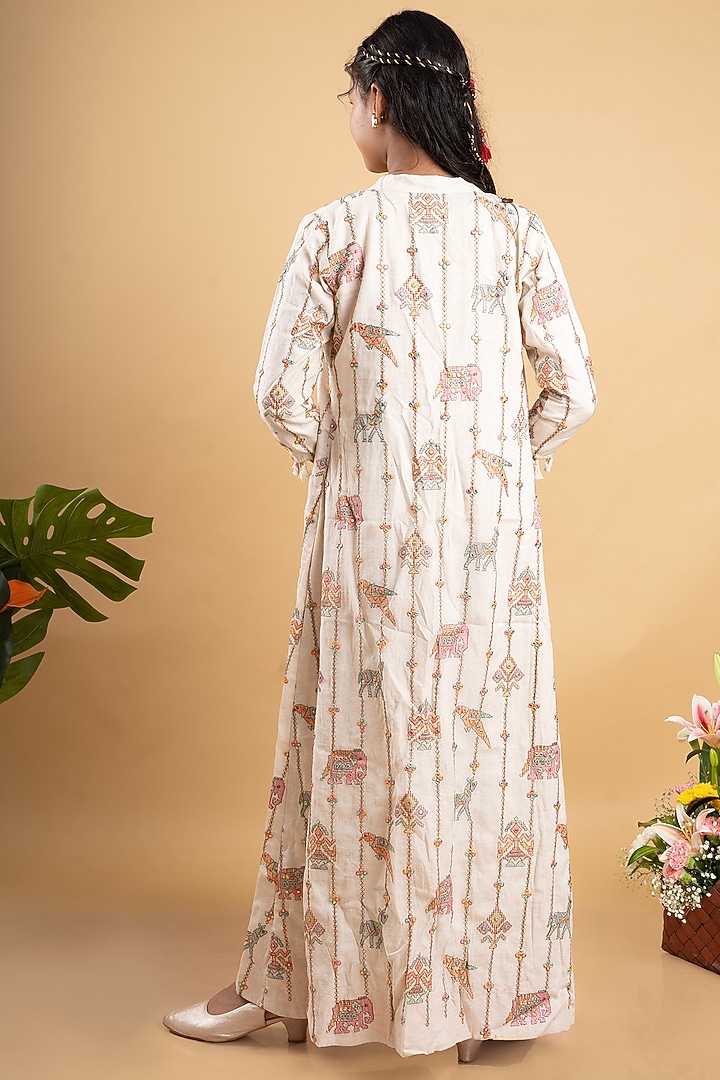 Off-White Cotton Printed & Embroidered Cape Set For Girls by Kirti Agarwal Pret n Couture at Pernia's Pop Up Shop