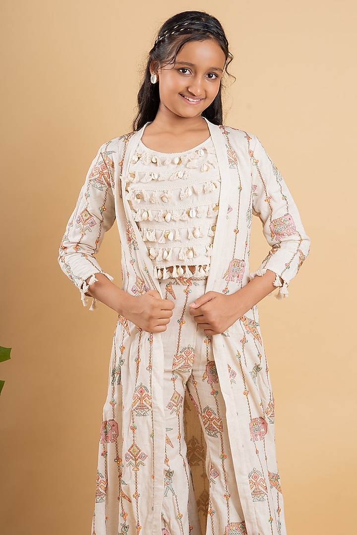 Off-White Cotton Printed & Embroidered Cape Set For Girls by Kirti Agarwal Pret n Couture at Pernia's Pop Up Shop