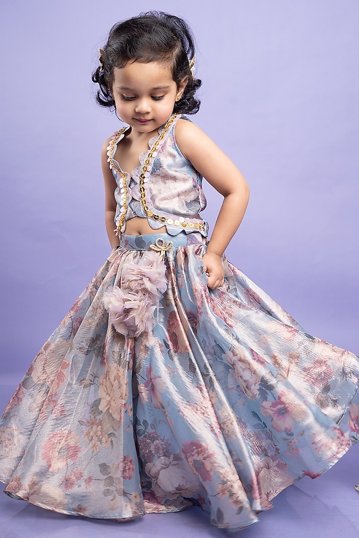 Lavender Tissue Organza Printed Lehenga Set For Girls by  Kirti Agarwal Pret n Couture at Pernia's Pop Up Shop