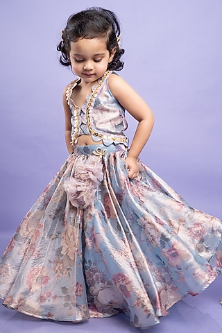 Lavender Tissue Organza Printed Lehenga Set For Girls by  Kirti Agarwal Pret n Couture