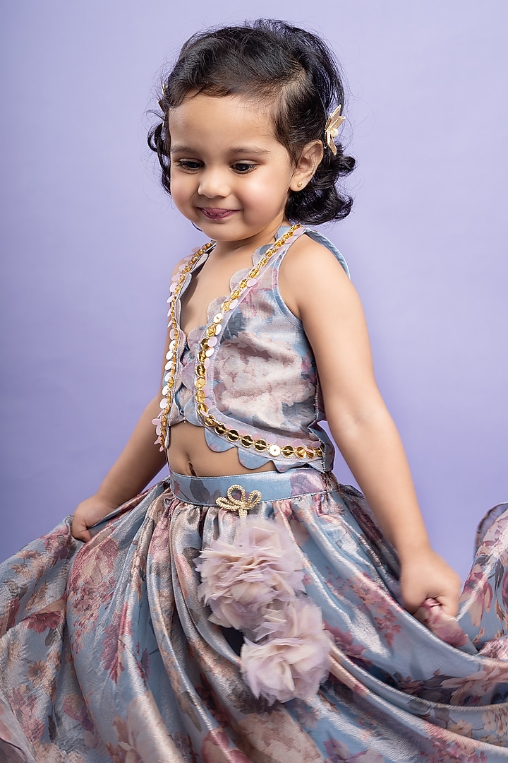 Lavender Tissue Organza Printed Lehenga Set For Girls by Kirti Agarwal Pret n Couture at Pernia's Pop Up Shop
