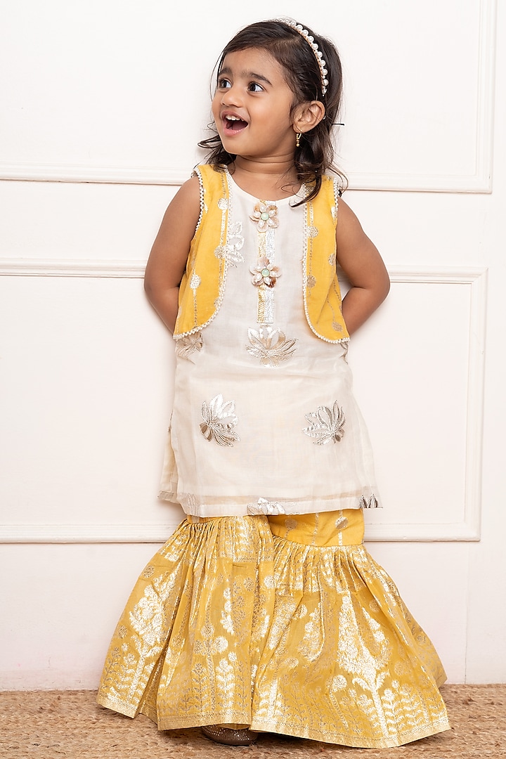 Yellow Chanderi Silk Sharara Set For Girls by  Kirti Agarwal Pret n Couture at Pernia's Pop Up Shop