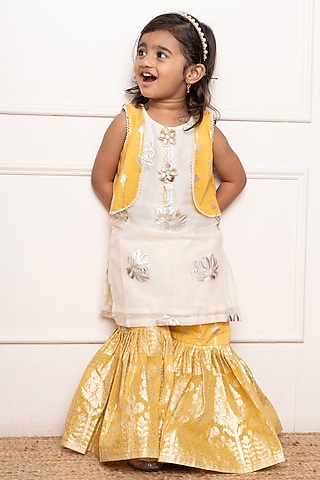 Yellow Chanderi Silk Sharara Set For Girls by  Kirti Agarwal Pret n Couture
