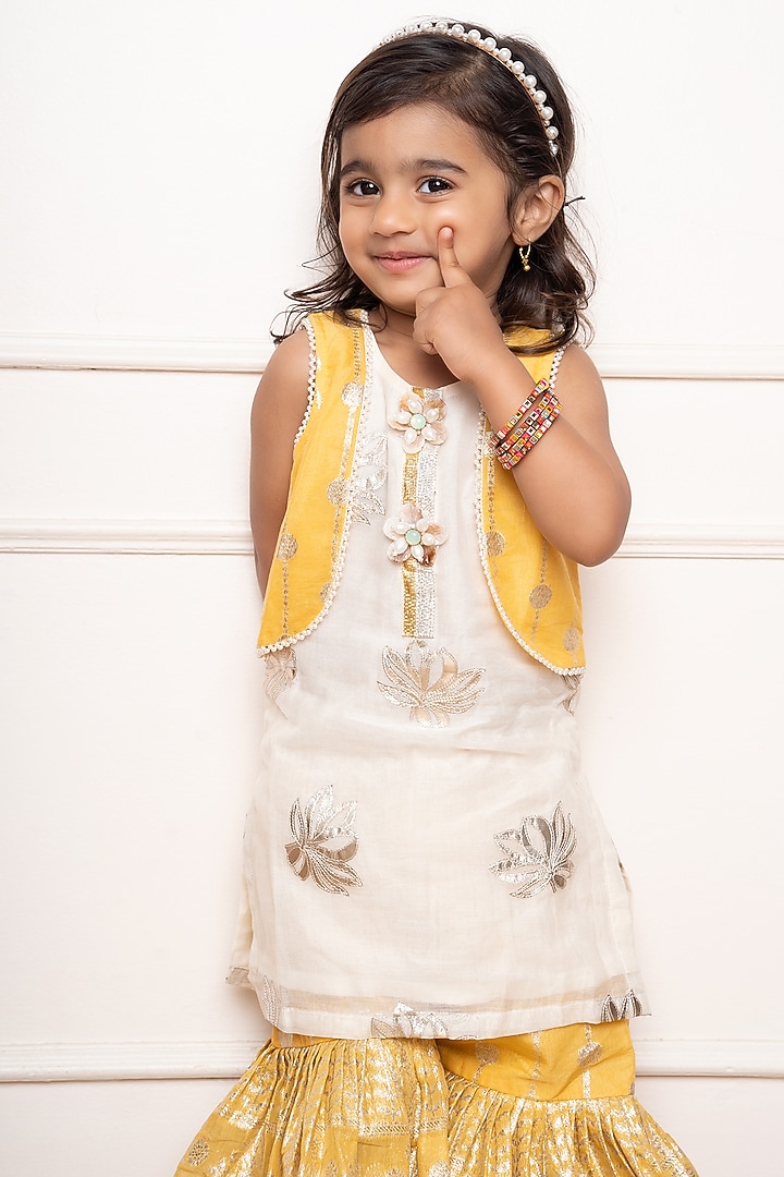 Yellow Chanderi Silk Sharara Set For Girls by Kirti Agarwal Pret n Couture at Pernia's Pop Up Shop