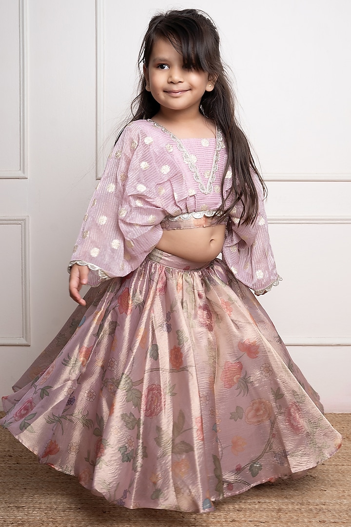 Light Pink Organza Tissue Printed Lehenga Set For Girls by  Kirti Agarwal Pret n Couture at Pernia's Pop Up Shop