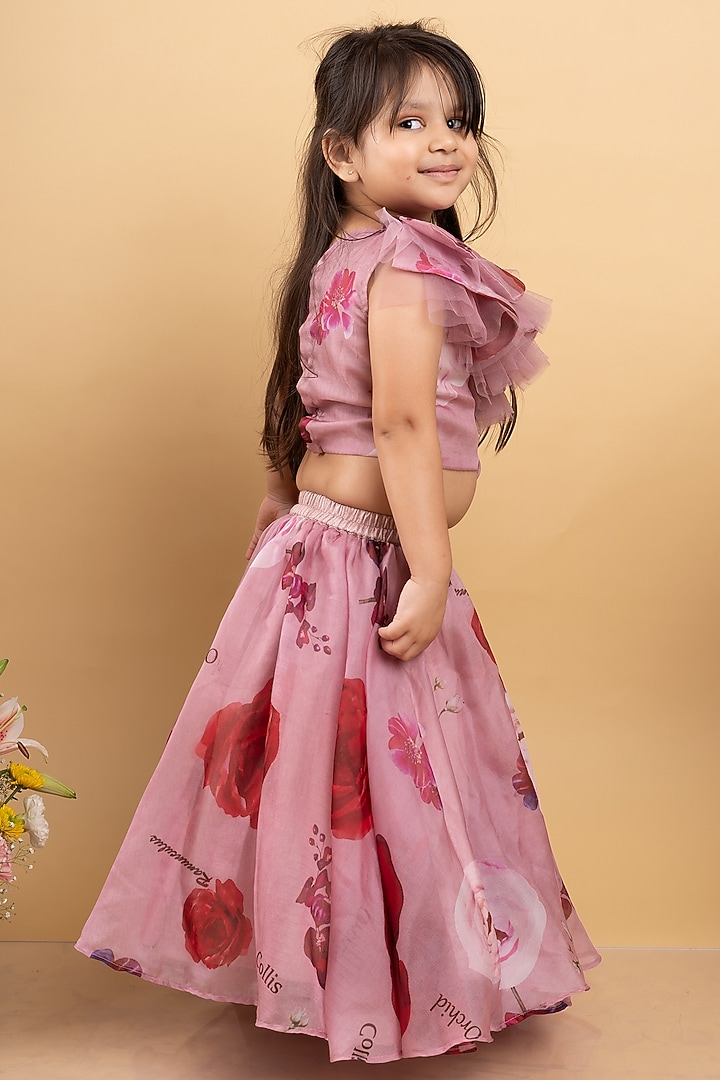 Soft Pink Organza & Silk Printed Lehenga Set For Girls by  Kirti Agarwal Pret n Couture at Pernia's Pop Up Shop