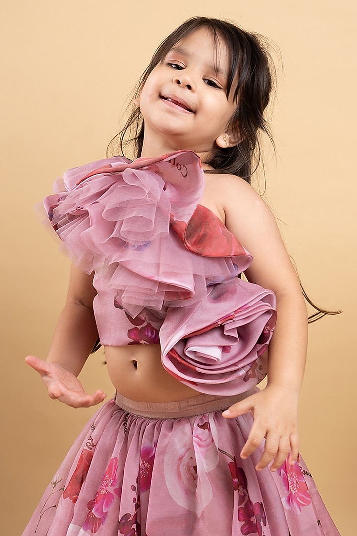 Soft Pink Organza & Silk Printed Lehenga Set For Girls by  Kirti Agarwal Pret n Couture at Pernia's Pop Up Shop