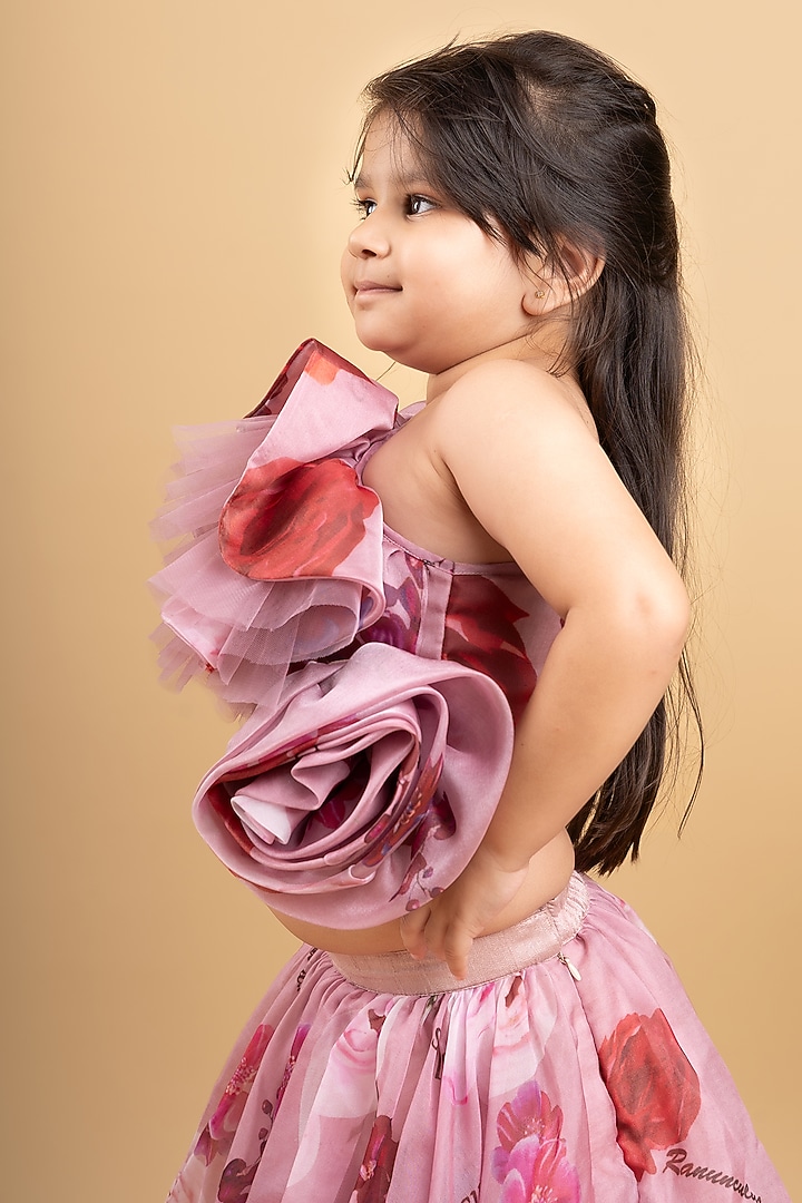 Soft Pink Organza & Silk Printed Lehenga Set For Girls by  Kirti Agarwal Pret n Couture at Pernia's Pop Up Shop