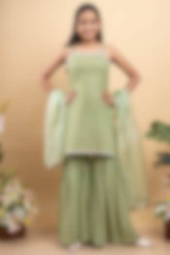 Light Green Georgette & Organza Embroidered Sharara Set For Girls by  Kirti Agarwal Pret n Couture at Pernia's Pop Up Shop