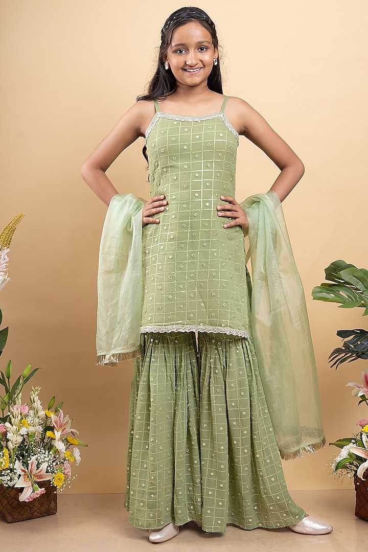 Light Green Georgette & Organza Embroidered Sharara Set For Girls by  Kirti Agarwal Pret n Couture at Pernia's Pop Up Shop