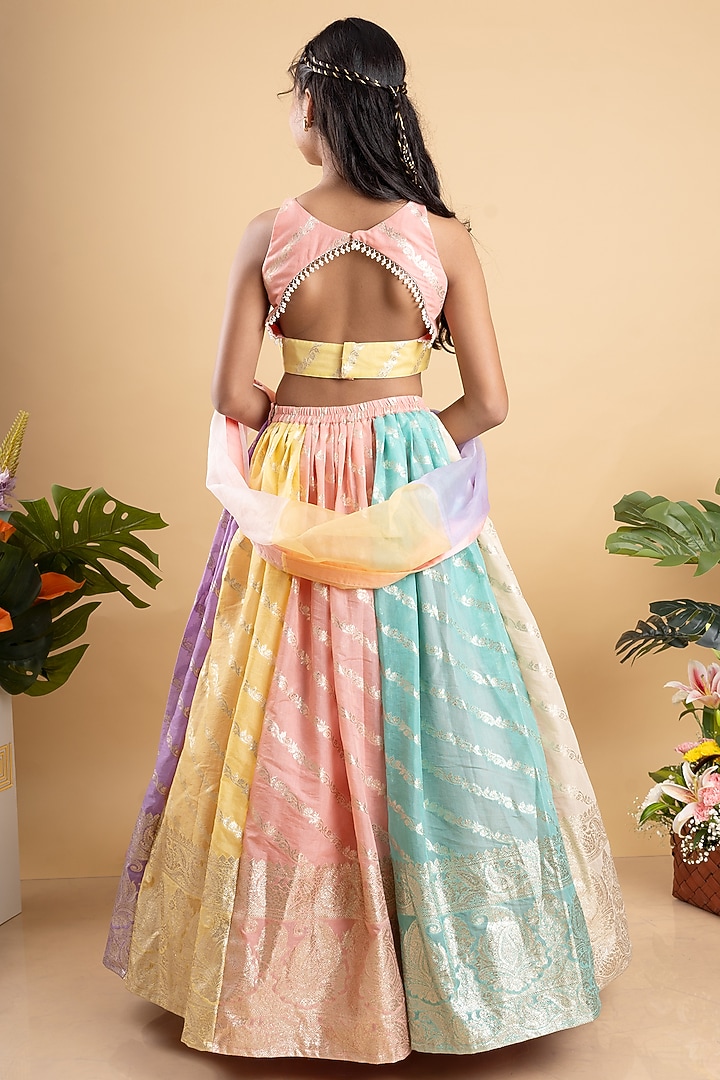 Multi-Colored Chanderi Silk & Organza Embroidered Lehenga Set For Girls by Kirti Agarwal Pret n Couture at Pernia's Pop Up Shop