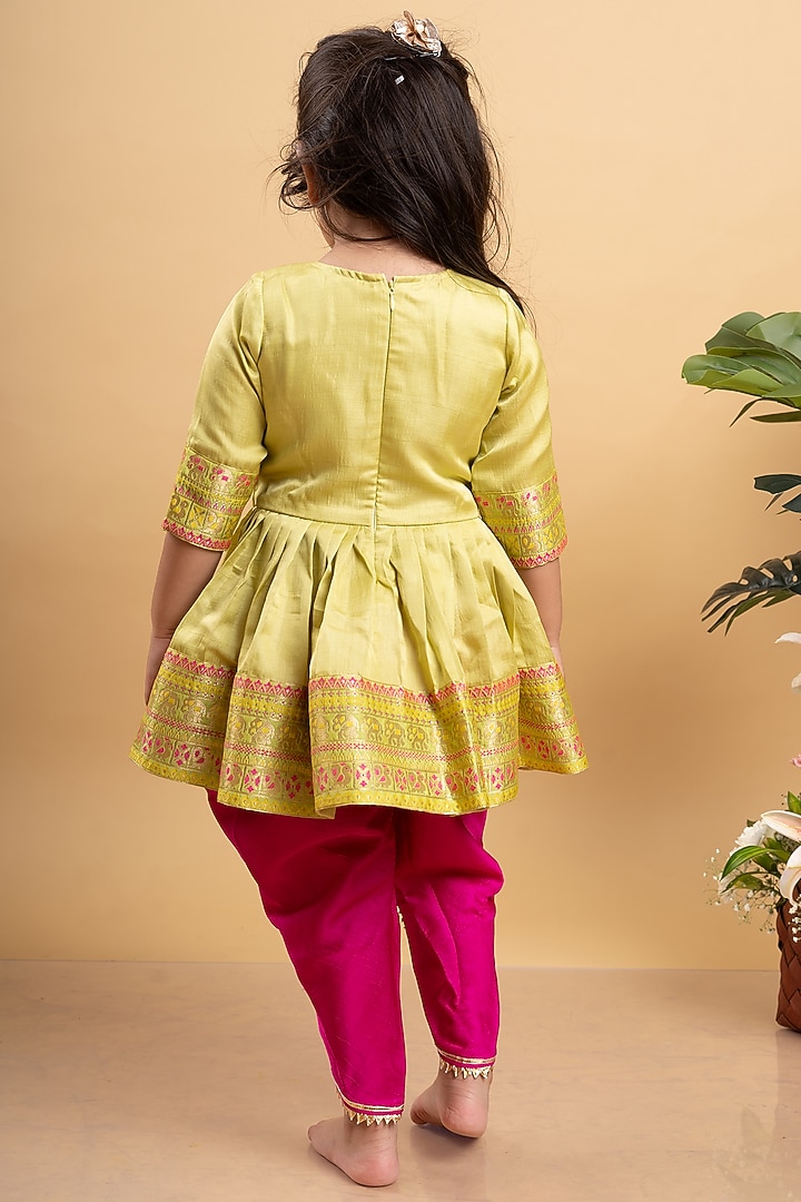 Fuchsia Pink Satin Silk Dhoti Set For Girls by  Kirti Agarwal Pret n Couture at Pernia's Pop Up Shop
