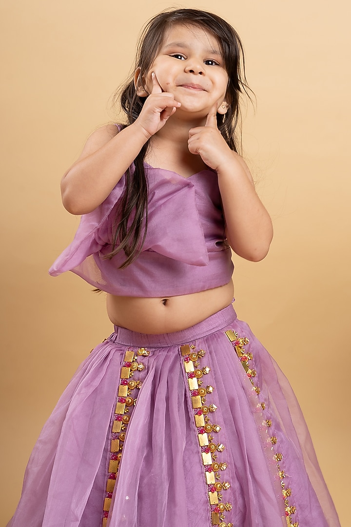 Lavender Organza & Silk Embroidered Lehenga Set For Girls by Kirti Agarwal Pret n Couture at Pernia's Pop Up Shop