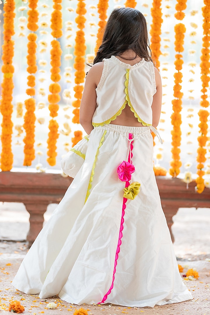 Off-White Chanderi Silk Sequins Work Lehenga Set For Girls by Kirti Agarwal Pret n Couture at Pernia's Pop Up Shop