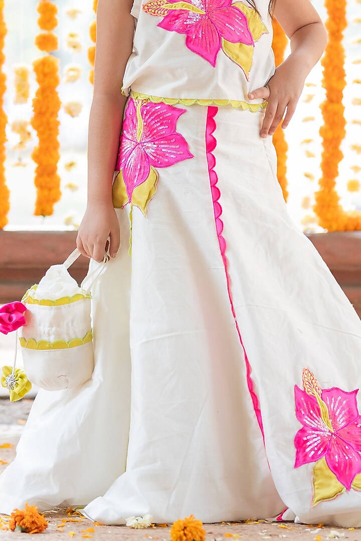 Off-White Chanderi Silk Sequins Work Lehenga Set For Girls by Kirti Agarwal Pret n Couture at Pernia's Pop Up Shop
