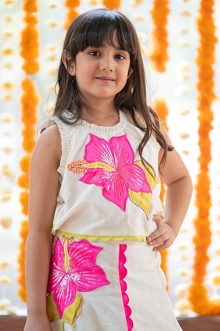 Off-White Chanderi Silk Sequins Work Lehenga Set For Girls by Kirti Agarwal Pret n Couture at Pernia's Pop Up Shop