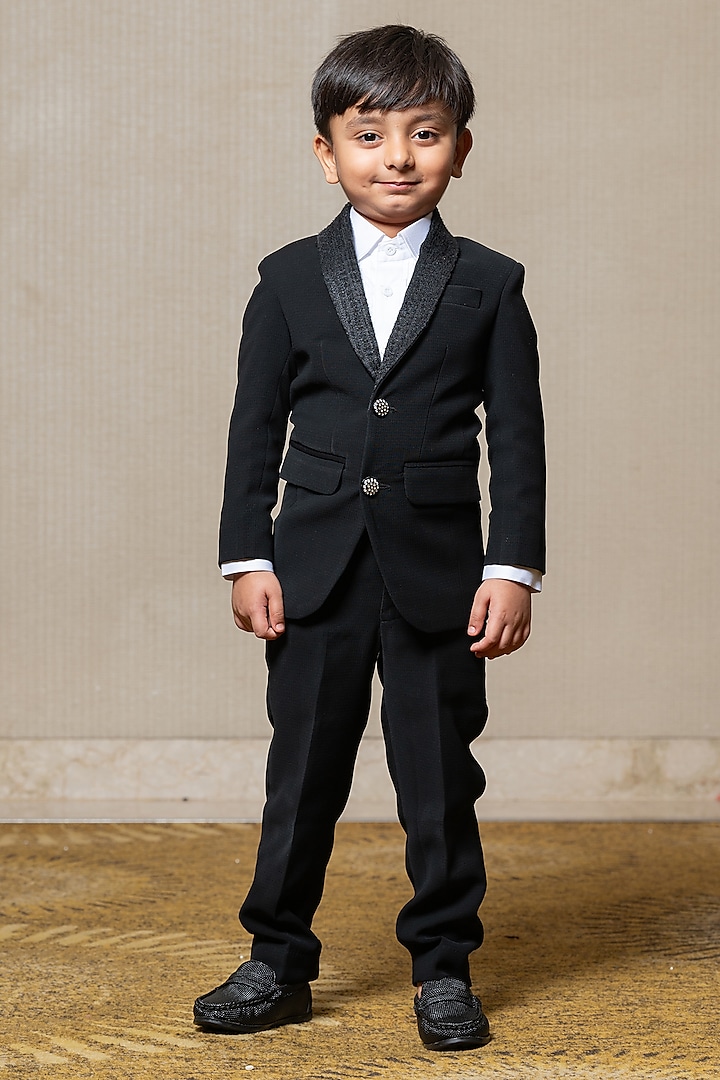 Black Armani Fabric & Giza Cotton Blazer Set For Boys by  Kirti Agarwal Pret n Couture