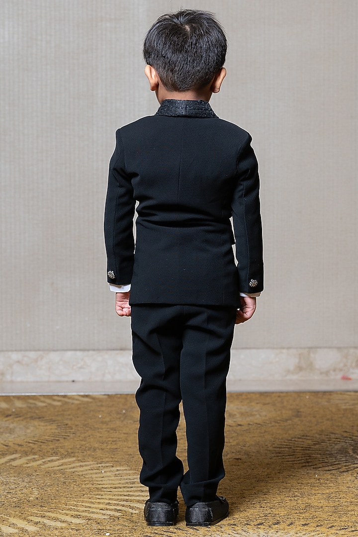 Black Armani Fabric & Giza Cotton Blazer Set For Boys by Kirti Agarwal Pret n Couture at Pernia's Pop Up Shop