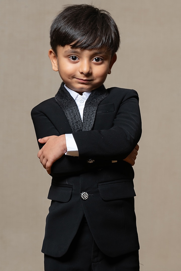 Black Armani Fabric & Giza Cotton Blazer Set For Boys by Kirti Agarwal Pret n Couture at Pernia's Pop Up Shop