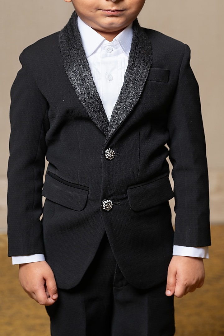Black Armani Fabric & Giza Cotton Blazer Set For Boys by Kirti Agarwal Pret n Couture at Pernia's Pop Up Shop