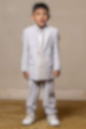 Light Grey Armani Fabric & Giza Cotton Blazer Set For Boys by  Kirti Agarwal Pret n Couture