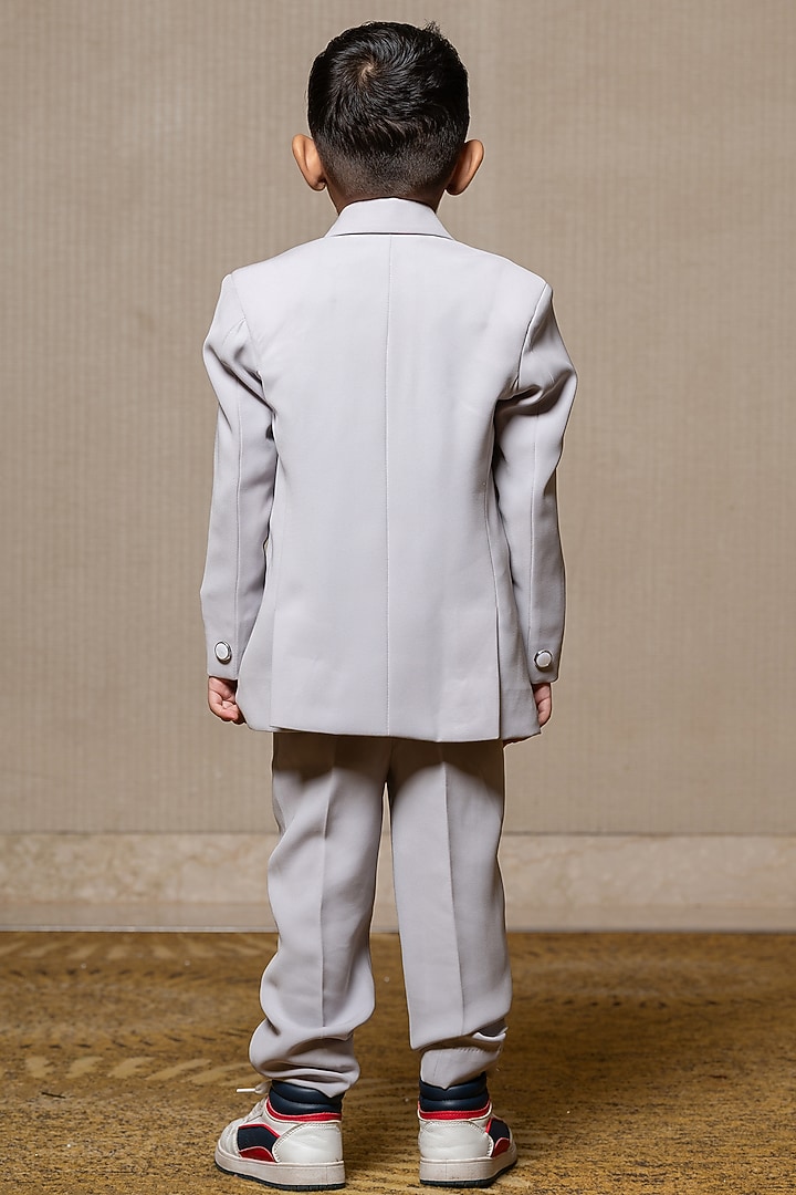 Light Grey Armani Fabric & Giza Cotton Blazer Set For Boys by Kirti Agarwal Pret n Couture at Pernia's Pop Up Shop