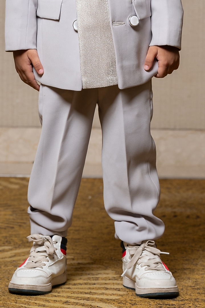 Light Grey Armani Fabric & Giza Cotton Blazer Set For Boys by Kirti Agarwal Pret n Couture at Pernia's Pop Up Shop