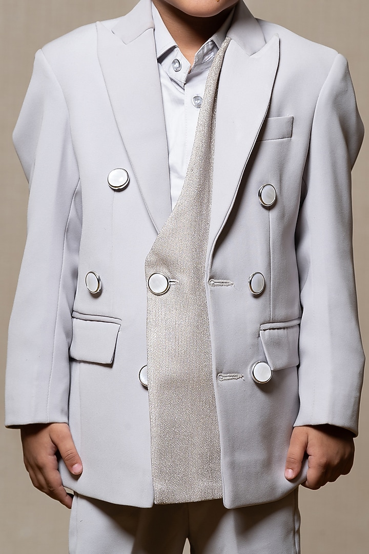 Light Grey Armani Fabric & Giza Cotton Blazer Set For Boys by Kirti Agarwal Pret n Couture at Pernia's Pop Up Shop