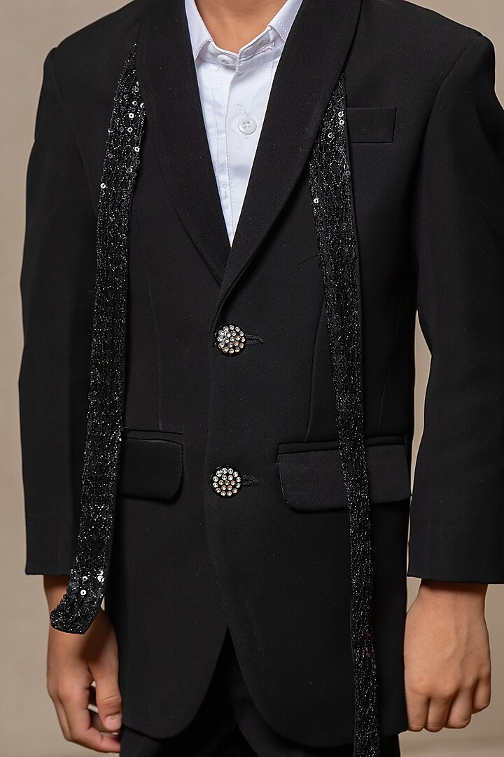 Black Armani Fabric & Giza Cotton Embroidered Blazer Set For Boys by  Kirti Agarwal Pret n Couture at Pernia's Pop Up Shop